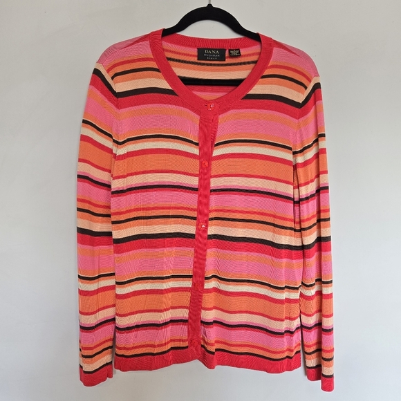 Dana Buchman Silk Striped Sweater Cardigan Women's 1X Vtg Kidcore Dopaminecore - Picture 2 of 10